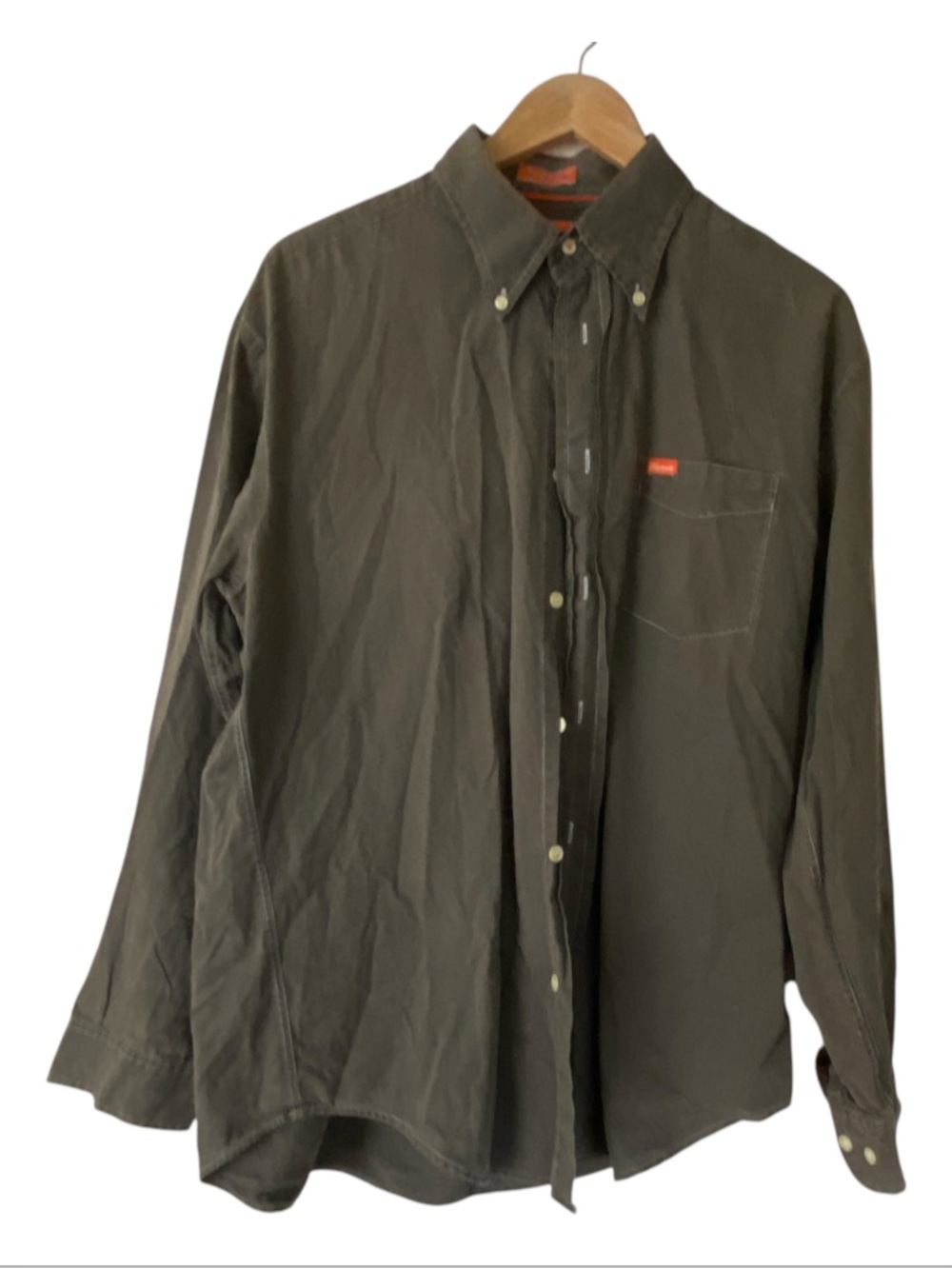 Faconnable Tan Brown 100% Cotton Button-Up  Olive Green Men’s Dress Shirt Size L